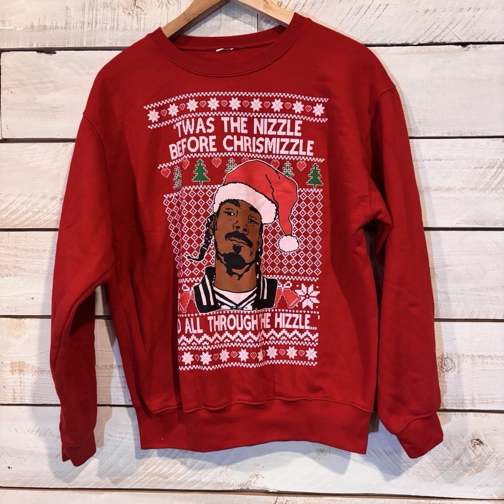 Twas The Nizzle Before Chrismizzle Ugly Christmas Unisex Crewneck Sweatshirt Red